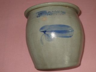 Antique 19th C Stoneware Decorated Sipe & Sons Williamsport PA Cream Jar Crock 8