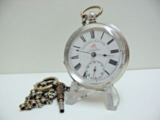 Antique Victorian H.  Samuel Made At Buren 935 Solid Silver Pocket Watch Key Wind