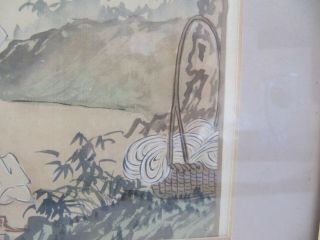 Japanese Signed Painting On Silk Lady Geisha with Basket 4