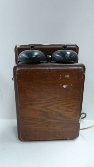 Vintage Oak Pmg Wooden Telephone Bell Box Electronic Bell Set