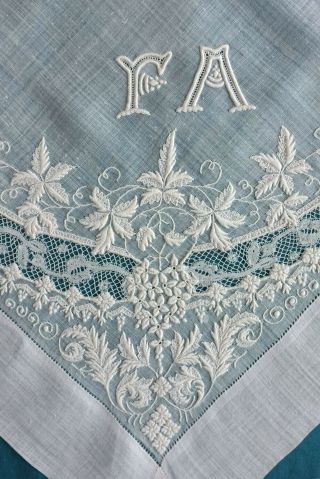 Antique Whitework And Valenciennes Lace Handkerchief