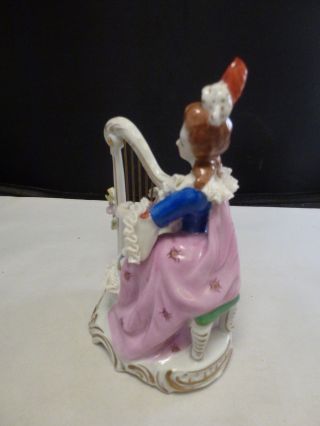 ANTIQUE GERMAN PORCELAIN VOLKSTEDT DRESDEN LACE LADY QUEEN W HARP FIGURINE 3