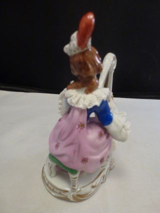 ANTIQUE GERMAN PORCELAIN VOLKSTEDT DRESDEN LACE LADY QUEEN W HARP FIGURINE 4