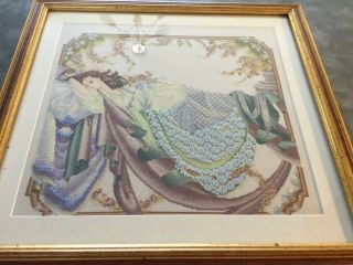 Hand Embroidered Framed Cross Stitch Picture Sleeping Beauty