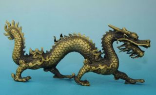 Chinese Antique Old Copper Hand Carved Chinese Zodiac Dragon Statue E01
