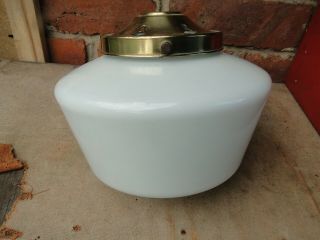Vintage White Opalescent Industrial Ceiling Lamp Shade /with Brass Gallery