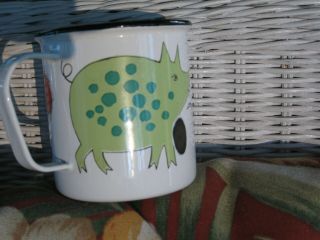 VINTAGE MID CENTURY MODERN FINEL ENAMEL COFFEE CUP MADE IN FINLAND CAT FOX PIG 2