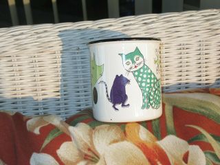 VINTAGE MID CENTURY MODERN FINEL ENAMEL COFFEE CUP MADE IN FINLAND CAT FOX PIG 3