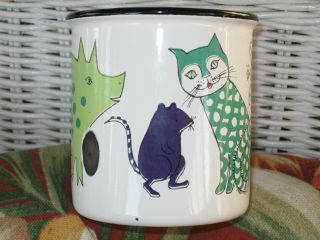 VINTAGE MID CENTURY MODERN FINEL ENAMEL COFFEE CUP MADE IN FINLAND CAT FOX PIG 6