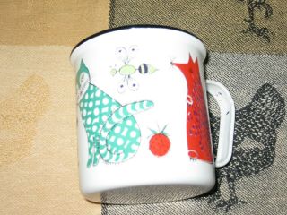 VINTAGE MID CENTURY MODERN FINEL ENAMEL COFFEE CUP MADE IN FINLAND CAT FOX PIG 7