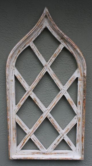 Wooden Antique Style Church Window Frame Primitive Wood Gothic 33 Inch Shabby