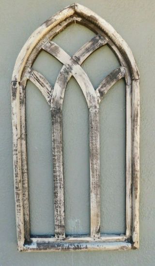 Wooden Antique Style Church Window Frame Primitive Wood Gothic 32 1/4 " Shabby