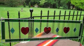 Long 40 " Stained Glass Hearts & Diamonds Poker Window Hanging Suncatcher Sign