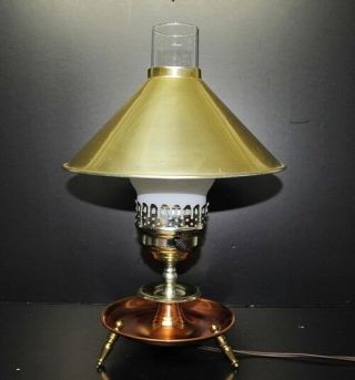 Vintage Antique Mission Style Table Desk Dresser Hurricane Lamp Brass Copper