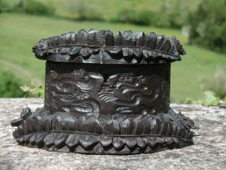 19thc BLACK FOREST OAK CARVED BOX WITH FERN LEAVES IN RELIEF 3