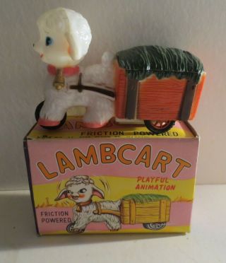 Vintage Friction Plastic Lamb Cart Lambcart Made In Hong Kong Mib
