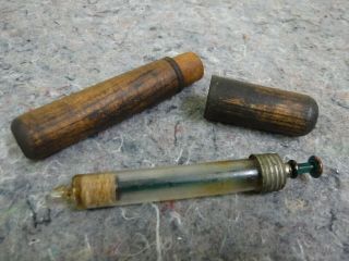 Unusual Vintage Medical Syringe In Wood Case