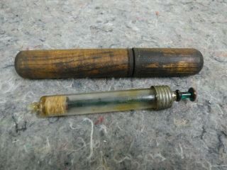 Unusual Vintage Medical Syringe In Wood Case 2