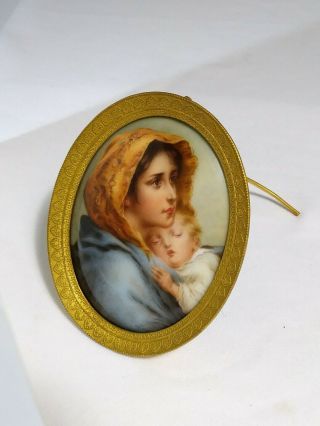 Oval Painting Porcelain Plaque Signed Wagner Antique Madonna & Child Kpm Style