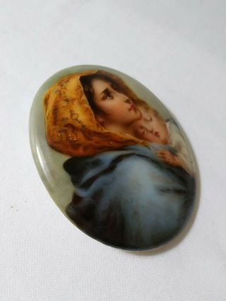Oval Painting Porcelain Plaque Signed Wagner Antique Madonna & Child KPM Style 4