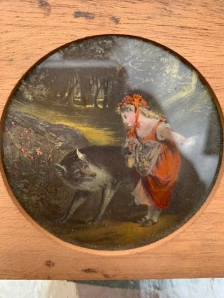 Antique Mini Little Red Riding Hood And Wolf Glass Slide - Lejeune Germany