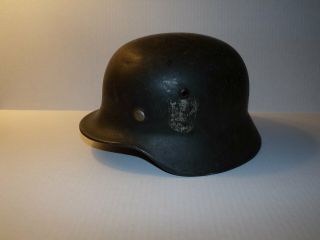 Vintage Wwii German Military Army Green Metal Helmet W/ Leather Liner & Hat Band