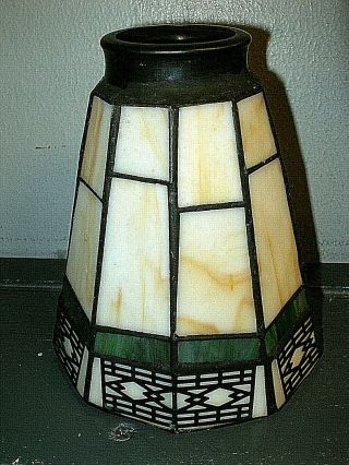 Vintage Leaded Stained Art Glass 10 Sides Arts & Crafts Lamp Shade 5.  5 "