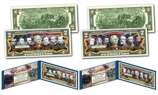 Confederate & Union Generals Of The American Civil War $2 U.  S.  Bills - Set Of 2