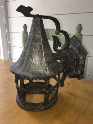 VINTAGE CAST ALUMINUM ARTS & CRAFTS BUNGALOW WALL SCONCE PORCH LIGHT FIXTURE 3