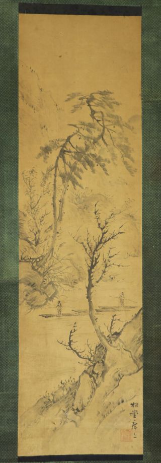 Japanese Hanging Scroll Art Painting Sansui Landscape Asian Antique E7346