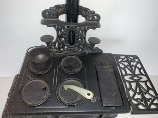 Crescent Miniature Cast Iron Wood Stove w/ accessories Collectible Toy USA 2