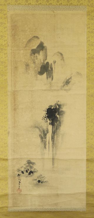 Japanese Hanging Scroll Art Painting Sansui Landscape Kano School E7344