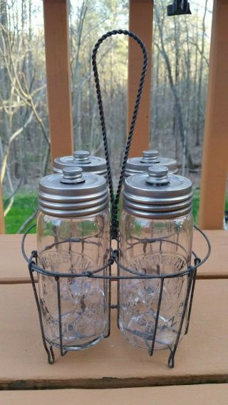 4 Late 1800’s Woodbury Sterilizer 8 Ounce Baby Bottles Feeders With Wire Holder