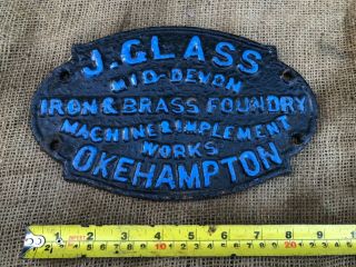 Vintage Cast Iron Name Plate Sign Plaque J Glass Okehampton Foundry