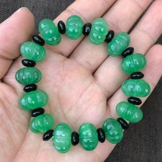 Rare Collectible Green Jadeite Jade Handwork Chinese Rich Pumpkin Beads Bracelet