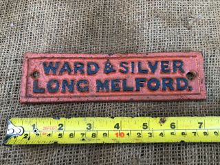 Vintage Cast Iron Name Plate Sign Plaque Ward & Silver Long Melford Maker