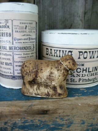 Small Primitive Chalkware Sheep Made From Antique Chocolate Mold
