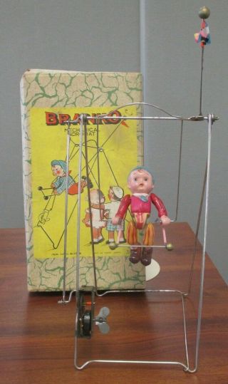 Vintage Branko Mechanical Acrobat Celluloid Wind Up Toy W/orig Box Tokyo Japan