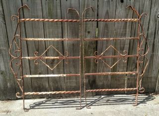 Pair Antique Cast Iron Scroll Fence Gate Old Architectural Salvage