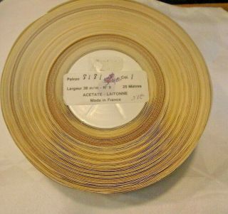 VINTAGE PAPER WRAPPED FRENCH WIRED RIBBON BOLT - WHITE W/GOLD & SILVER EMBOSSED 3