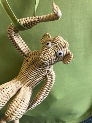 Vintage Wicker Rattan Woven Hanging Monkey. 2