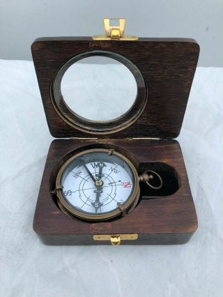 Brass Nautical Antique Style Dolland London Compass In Wooden Box Nautical