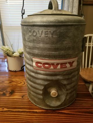 Vintage Picnic 19 " High Covey 5 Gallon Galvanized Steel Water Cooler 1965