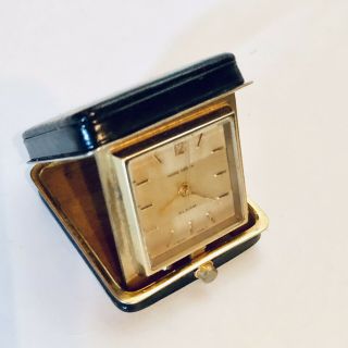 Vintage Mcm “ Home Watch “ Travel Pocket Alarm Clock Folding Leather Case