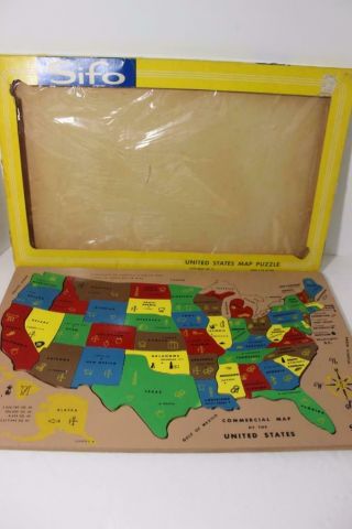 Vintage Sifo Wood Puzzle - Commercial Map Of The United States Complete