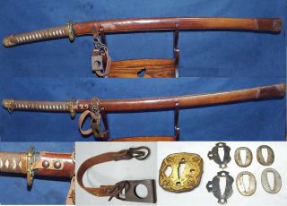 98 Type Japanese Gunto Koshirae& Sword Belt/ Wood Sheath Leather Cover Ww2 Army