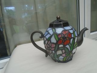 Unusual Tiffany Style Stained Glass Tea Pot Lamp / Shade Attic Find Item