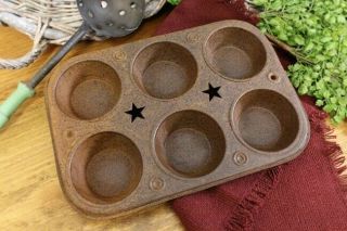 Primitive Kitchen` Rusty Life Size`muffin Pan` With `cut Out Stars`