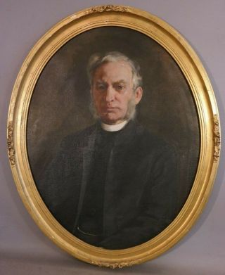 19thc Antique Victorian Era Gentleman Priest Reverend Oval Portrait Painting