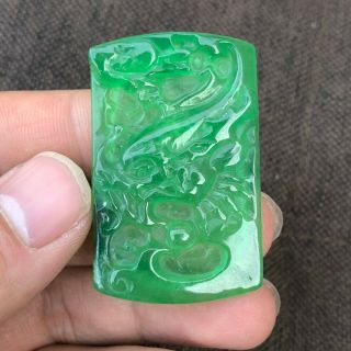 Rare Handwork Collectible Chinese Green Jadeite Jade Carve Dragon Plaque Pendant
